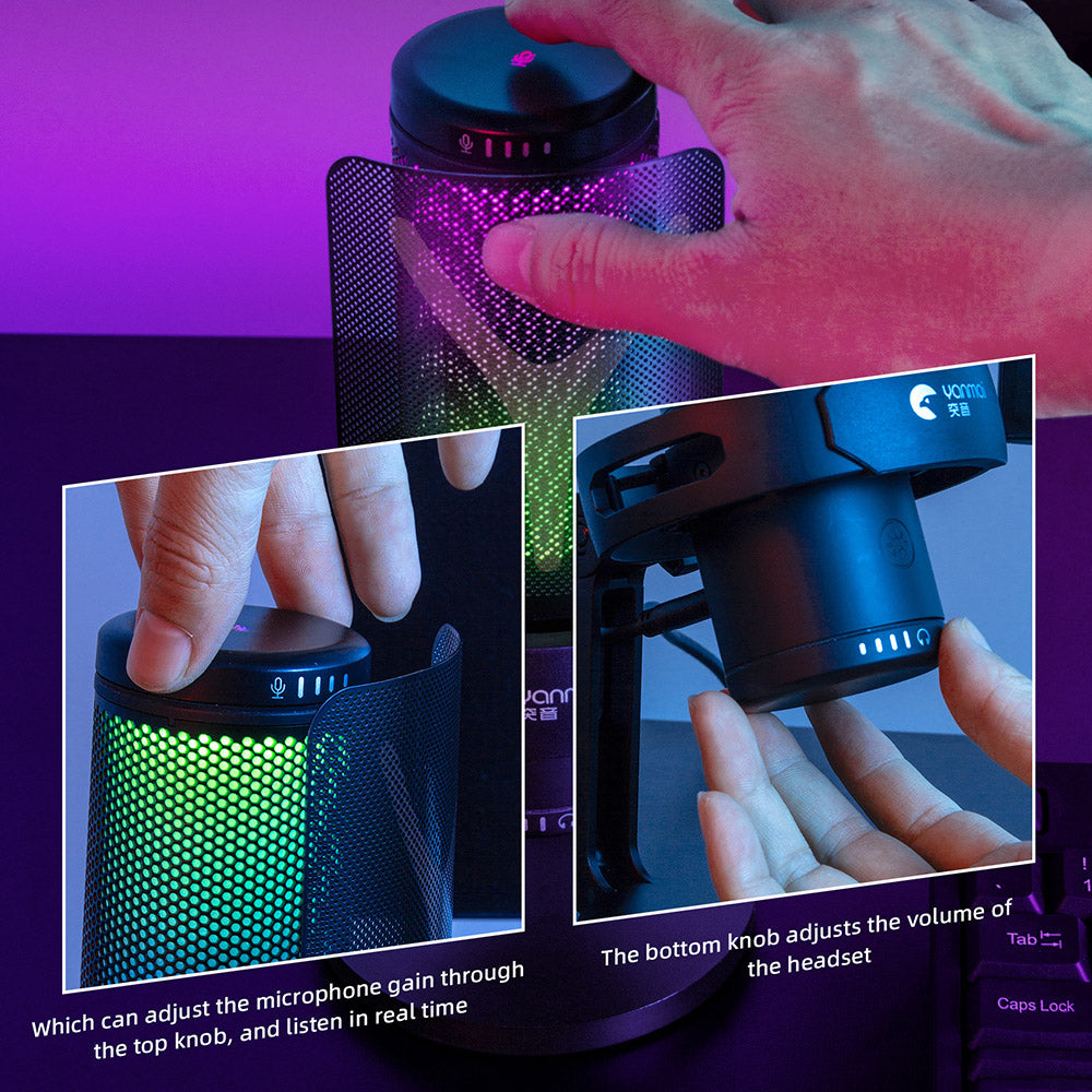 YANMAI GM7 RGB Gaming Condenser Mic Cell Phone Karaoke Microphone Real-Time Monitor Streaming Condenser Microphone YANMAI GM7 RGB Gaming Condenser Mic Cell Phone Karaoke Microphone Real-Time Monitor Streaming Condenser Microphone